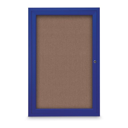 United Visual Products Slim Enclosed Corkboard, 18"x24", Gold Alum Frame/Amethyst UVEB1824-GOLD-AMETHY